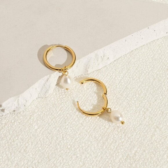 PRTGL Pearl Earring Trendy 14K Gold Dainty Elegant Pearl Hook Earrings for Women - Picture 6 of 8